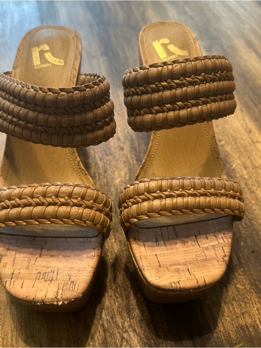 Report Braided Double-Strap Slide Heels in Tan